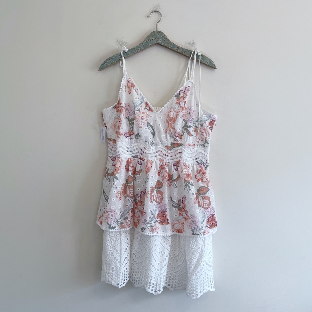 NWT Foxiedox Peplum Eyelet Mini Dress White Floral